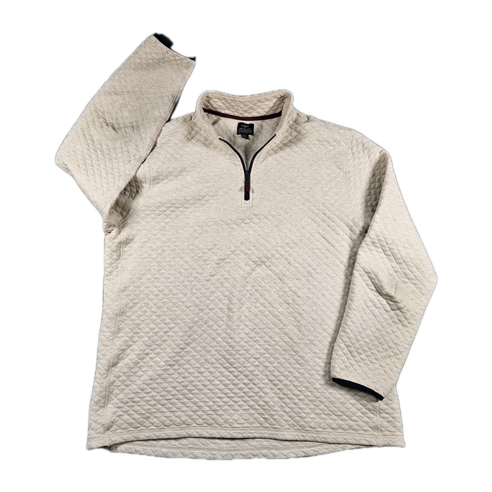 J.Crew Authentic Fleece Quilted Quarter Zip Pullover Oatmeal Men's XXL